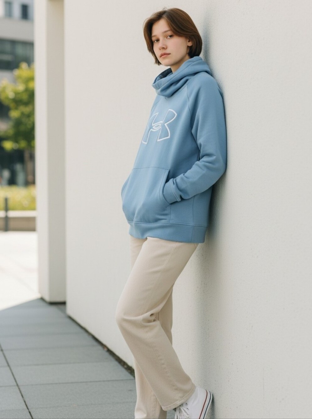 Under Armour Hooded Sweatshirt Blue Cold Gear Loose Fit Activewear Sz. M